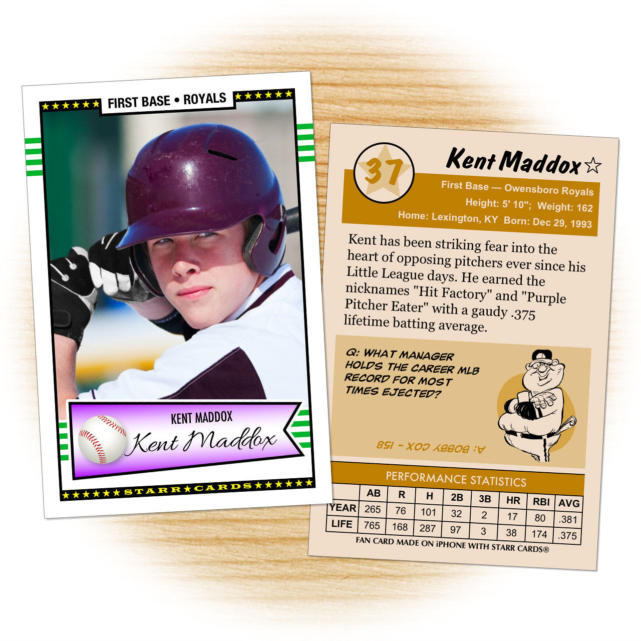 Custom Baseball Cards Retro 50™ Series Starr Cards