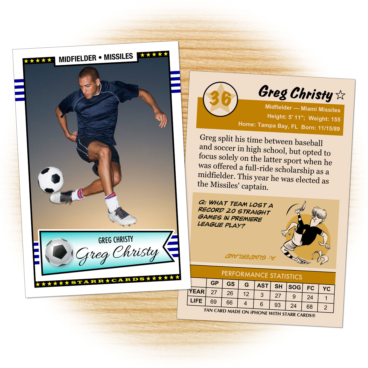 Custom Soccer Cards Retro 50™ Series Starr Cards