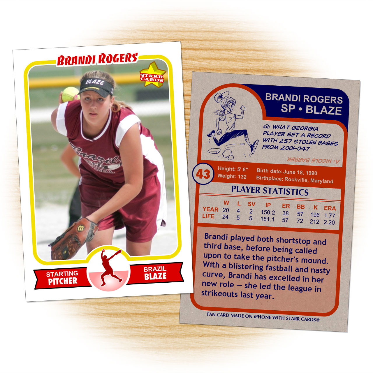 Custom Softball Cards Retro 75™ Series Starr Cards