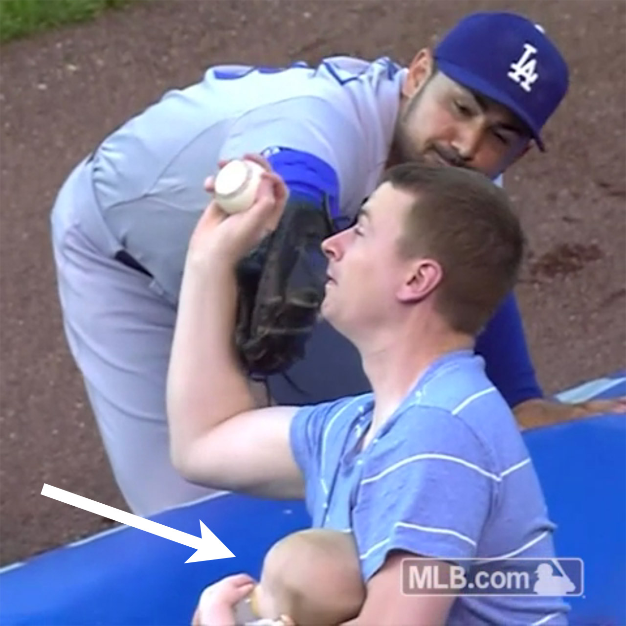 Adrian Gonzalez robbed by Cubs fan bottle feeding a baby