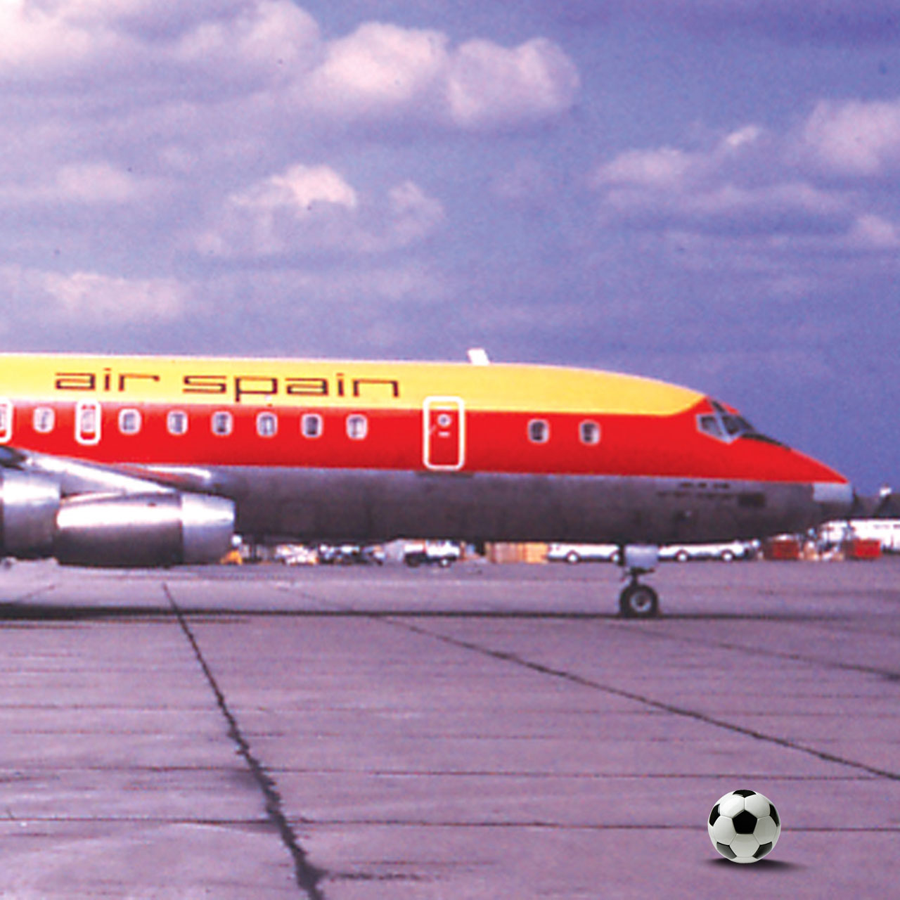 Air Spain plane ready to take Spain's football team home after 2014 World Cup group stage.