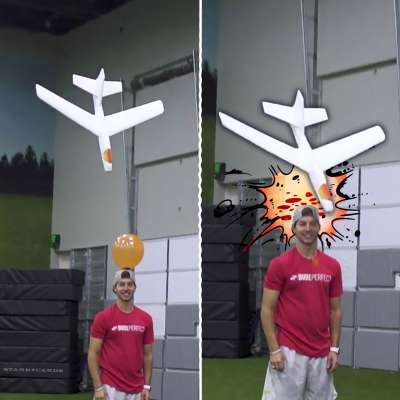 Balloon is popped as one of Dude Perfect's twins nails his glider trick shot