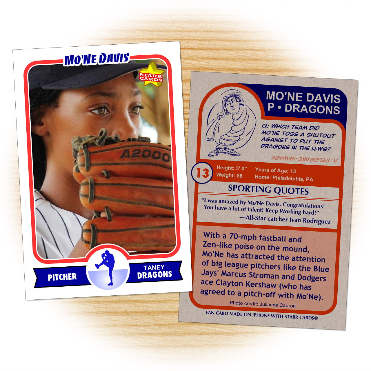 Baseball card of Mo'ne Davis made by a fan from Philly