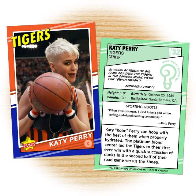 Basketball card of Tigers center Katy Perry