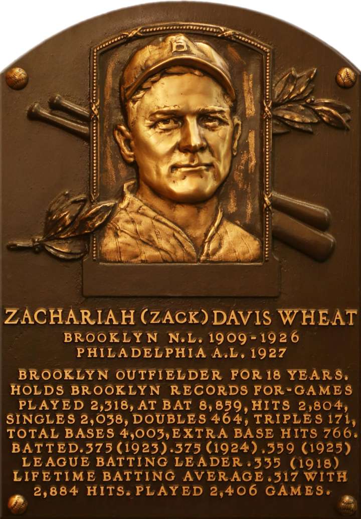 Brooklyn Dodgers outfielder Zack Wheat plaque