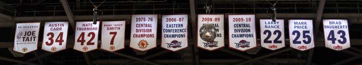 Cleveland Cavaliers retired number banners including Nate Thurmond's No. 42