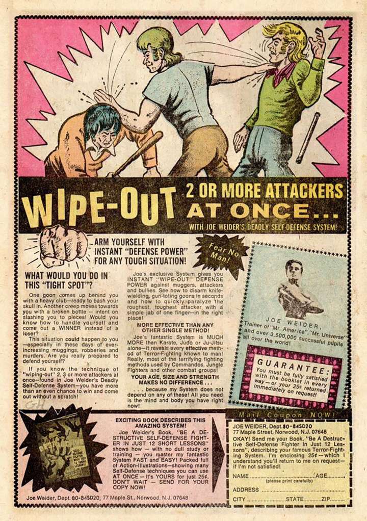 Comic book ad for Joe Weider's Deadly Self-Defense System