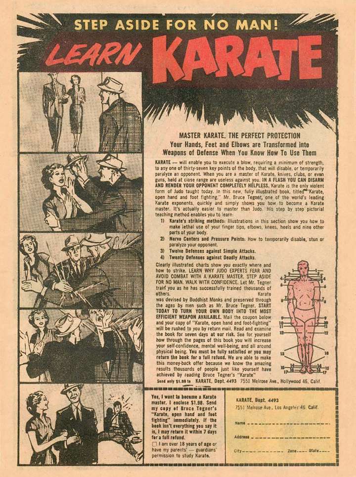 Comic book ad for Karate Open Hand and Foot Fighting