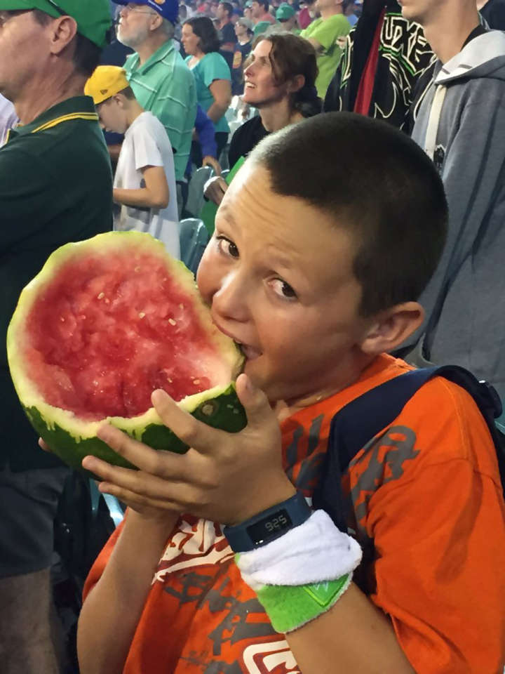 Cricket fan Mitchell Schibeci is Watermelon Boy