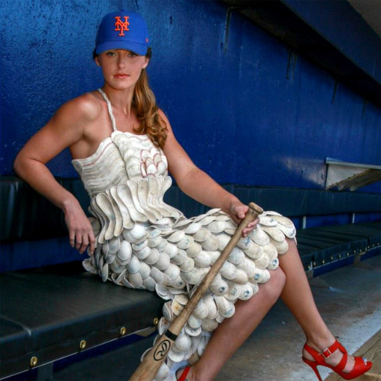 Dress made out of baseballs by artist Jennifer Hitchner