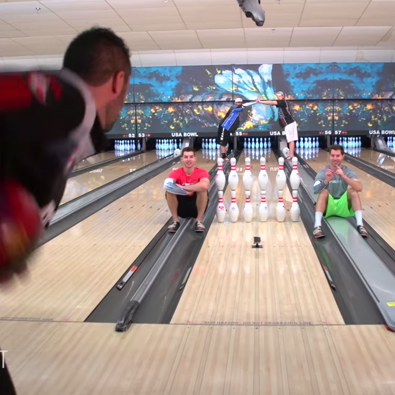 Dude Perfect bowling trick shots with Jason Belmonte: Great Wall