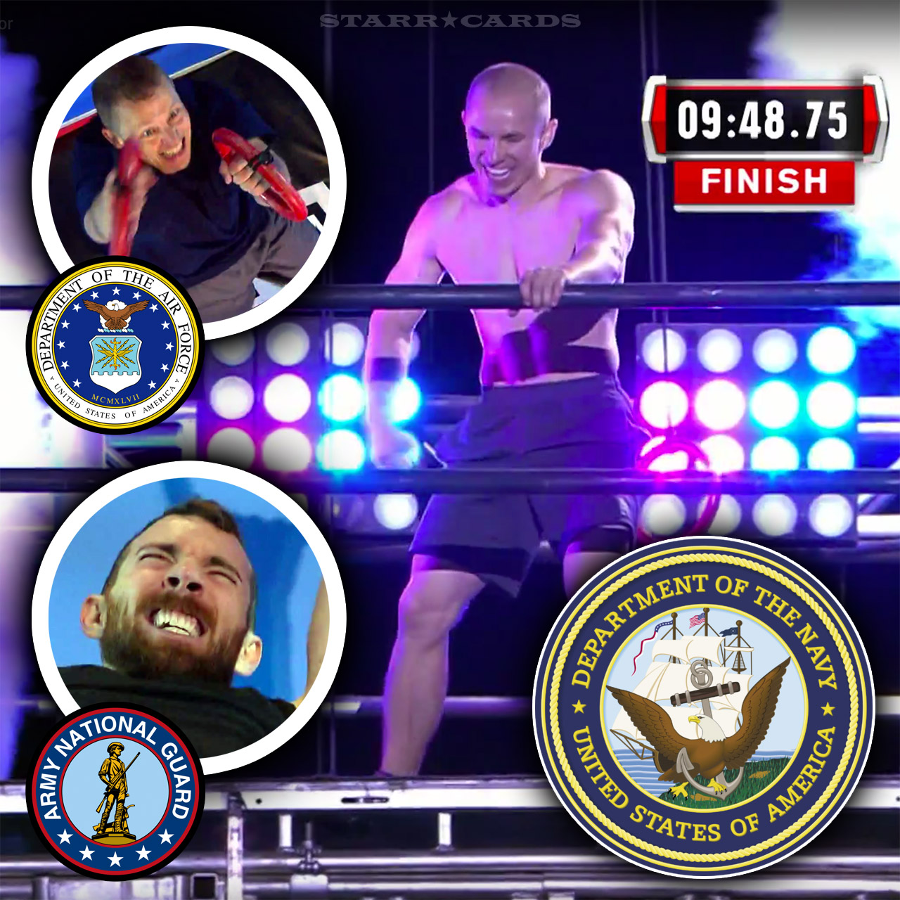 Dustin McKinney, Matthew Jensen, and Ryan Stratis on 'American Ninja Warrior' Military Finals