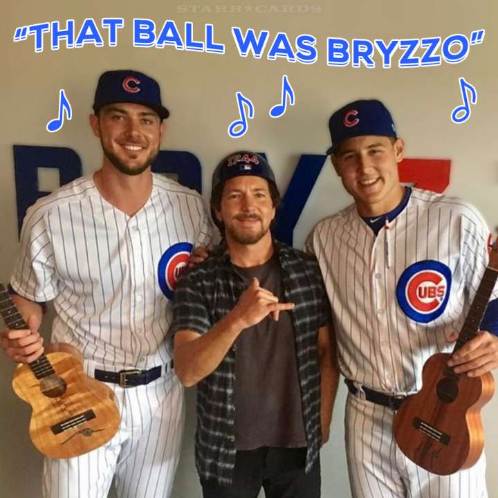 Eddie Vedder joins Kris Bryant and Anthony Rizzo at Bryzzo Souvenir Company