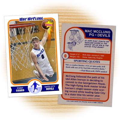 Fan card of Gate City Devils basketball star Mac McClung