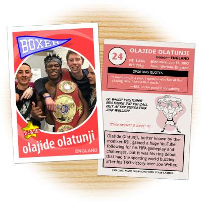 Fan card of Olajide Olatunji (aka KSI) created following his boxing debut