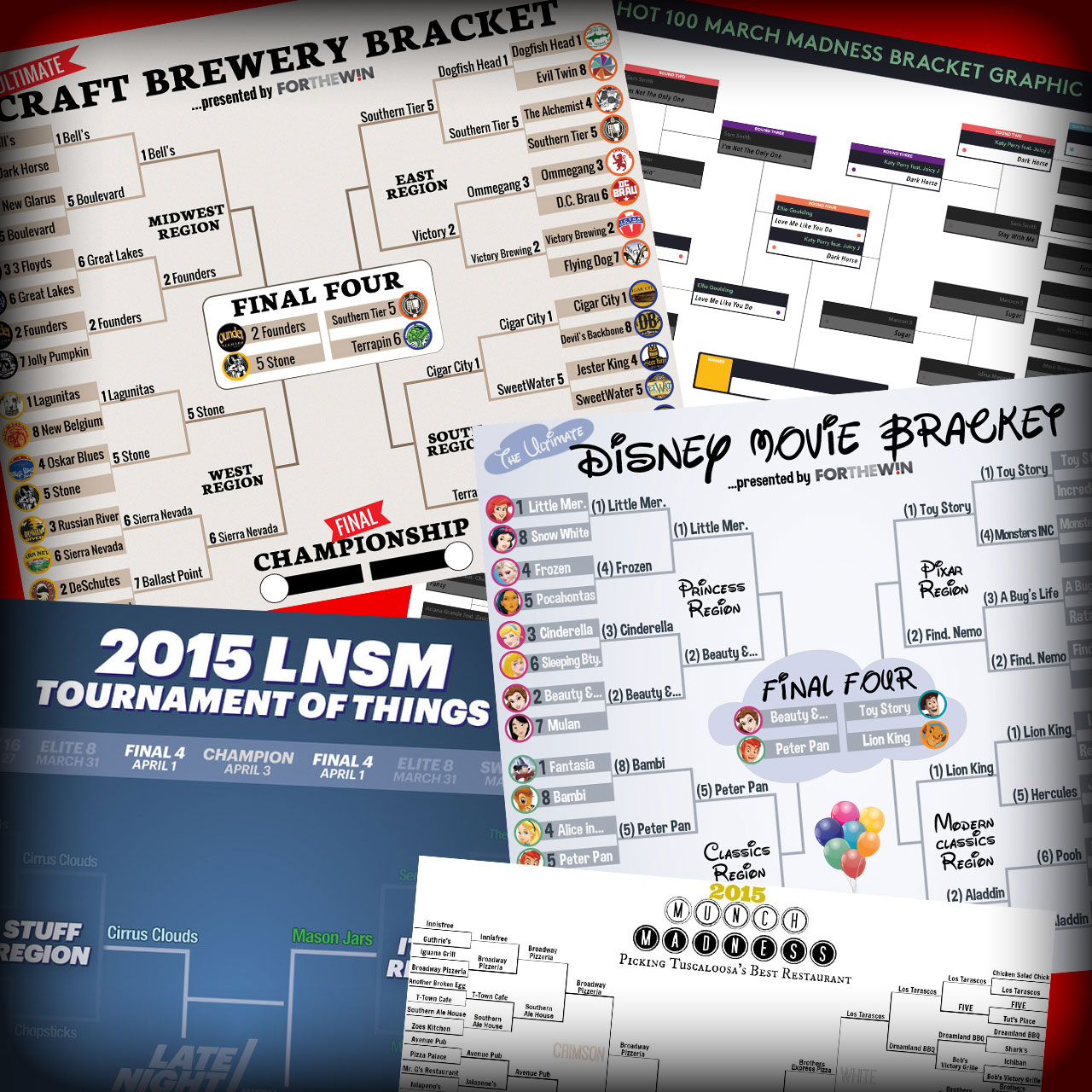 Final Four brackets including craft breweries, Hot 100, Munch Madness and Disney movies