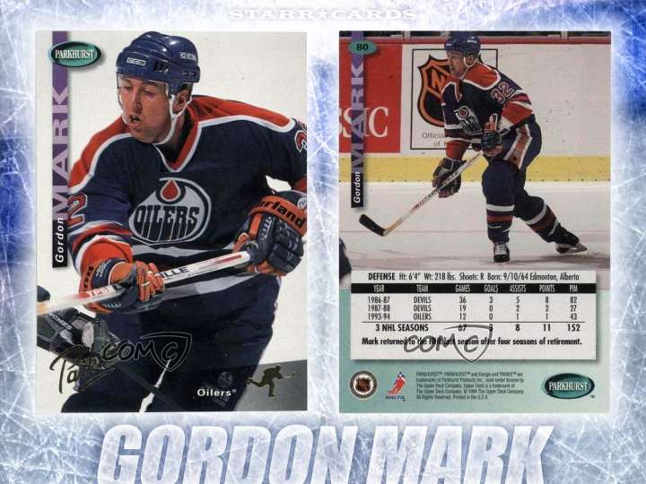 Gordon Mark Edmonton Oilers hockey card
