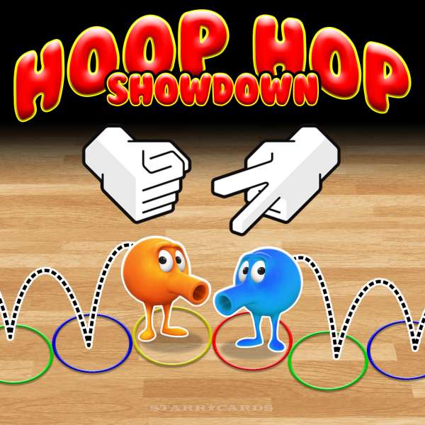 Hoop Hop Showdown combines Q*bert-like action with rock-paper-scissors