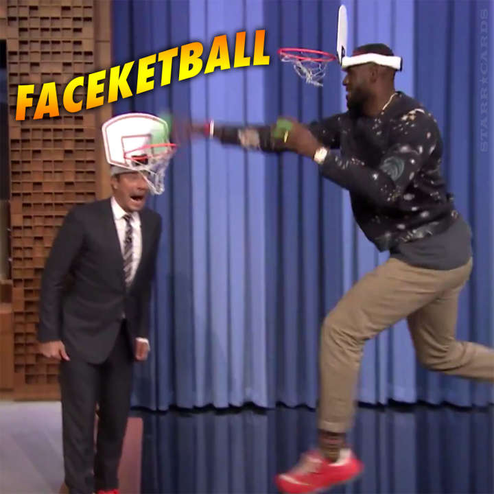 LeBron James double dunks on Jimmy Fallon in faceketball duel