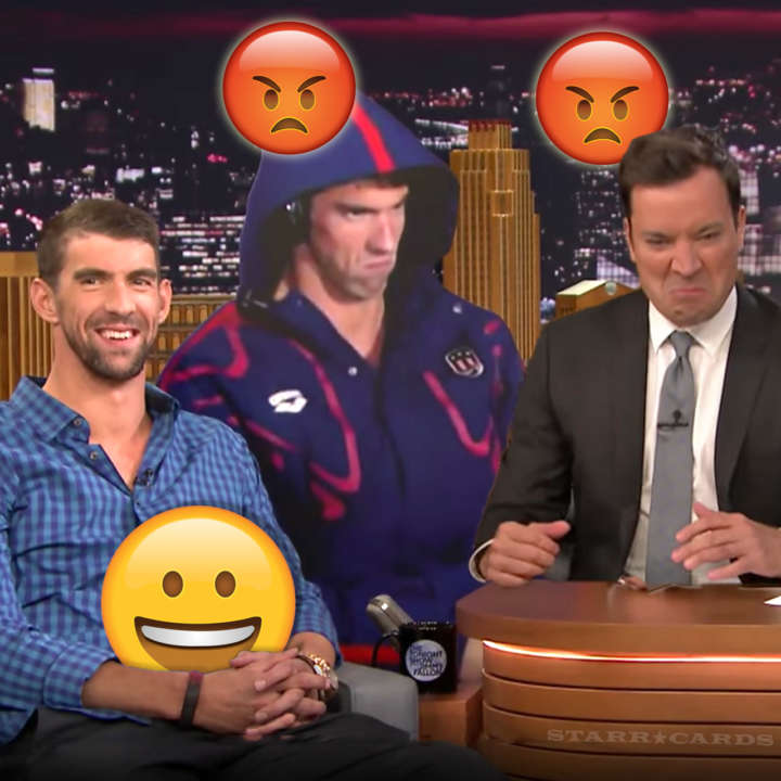 Michael Phelps joined by his angry face on the 'Tonight Show Starring Jimmy Fallon'