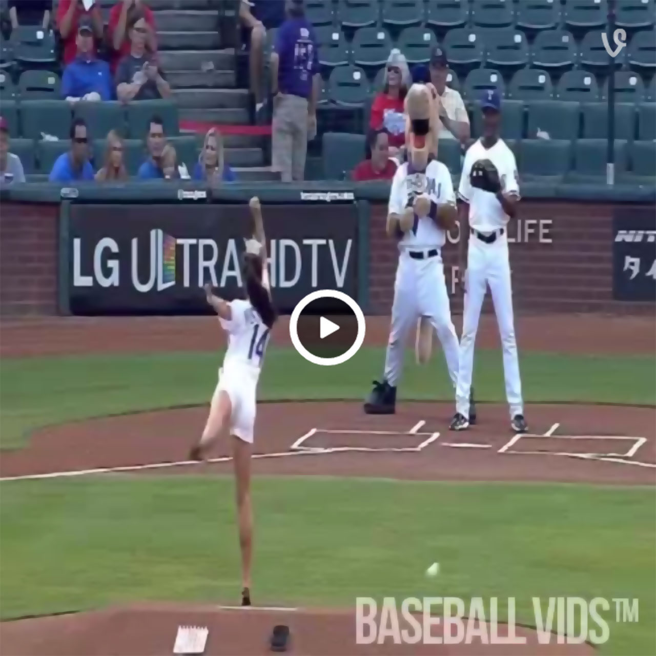 Miss Texas bowls first pitch for Texas Rangers