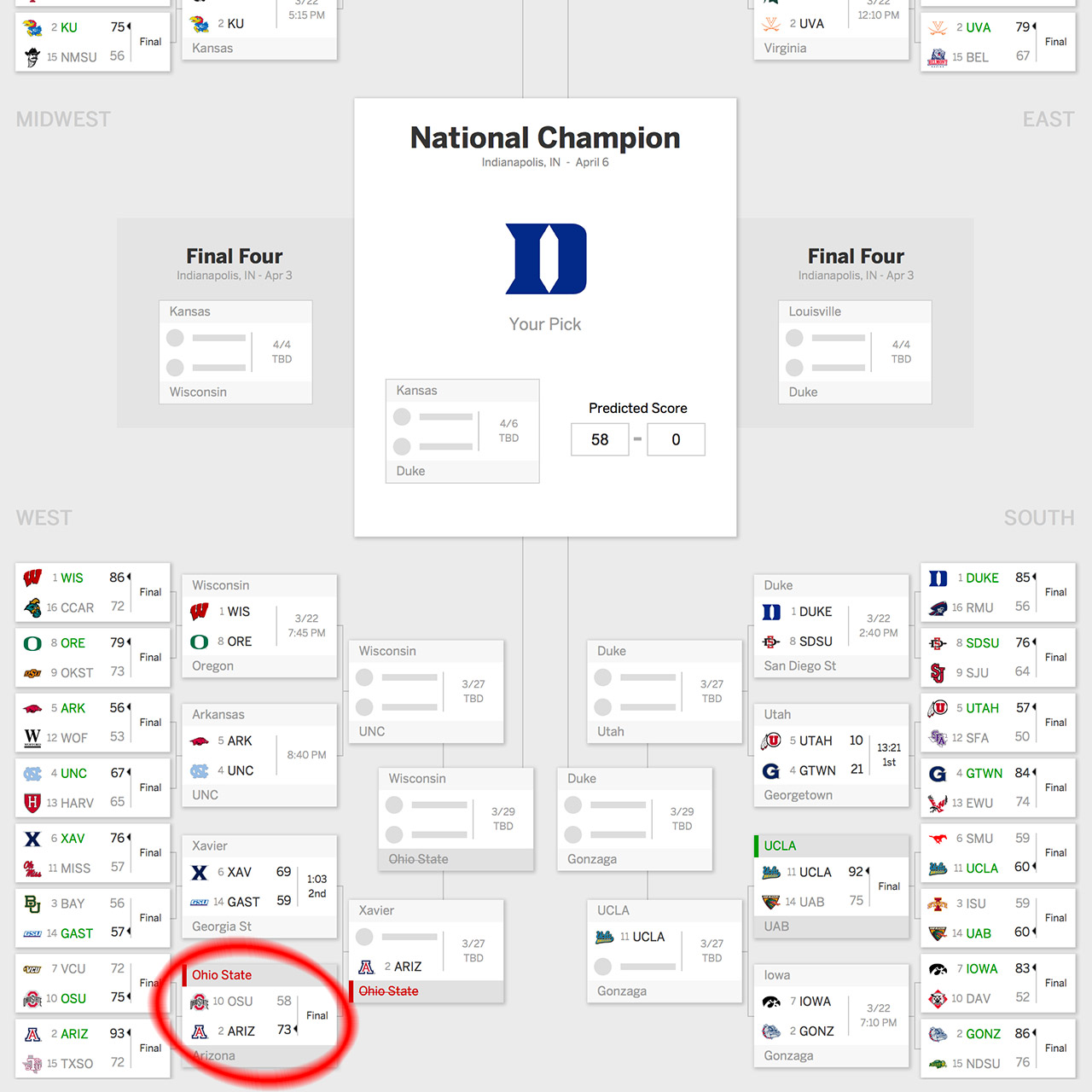NCAA tournament perfect bracket until 35th game