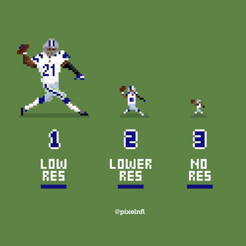 NFL pixel art of Ezekiel Elliott at three resolutions