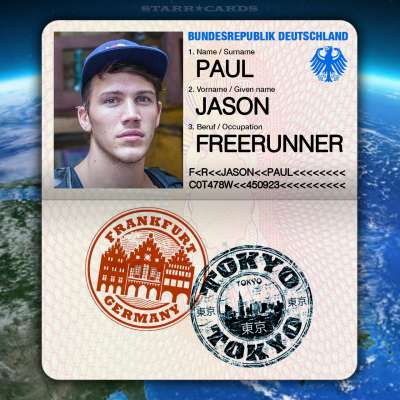 Passport from Frankfurt, Germany to Tokyo, Japan for freerunner Jason Paul
