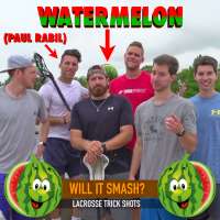 Paul Rabil poses with Dude Perfect and a watermelon