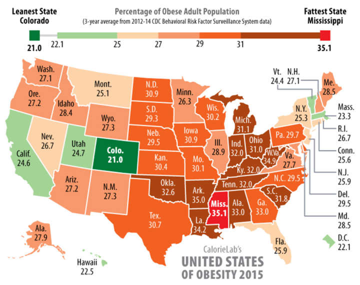 Percentage of Obese Adult Population in United States