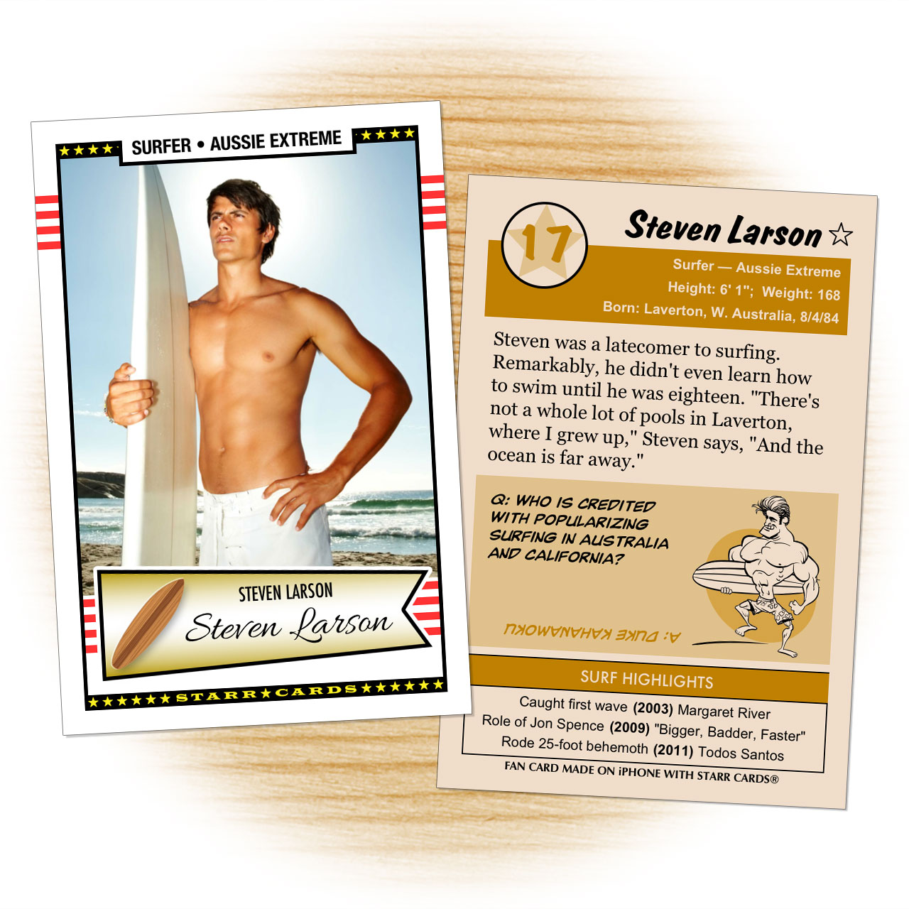 Surfer card template from Starr Cards Surfing Card Maker.