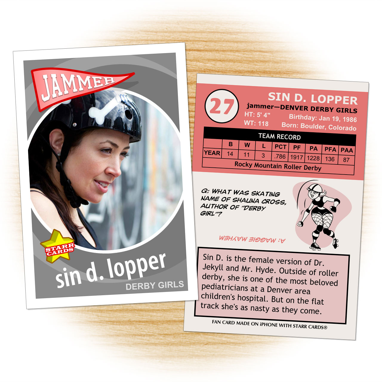 Roller derby card template from Starr Cards Roller Derby Card Maker.