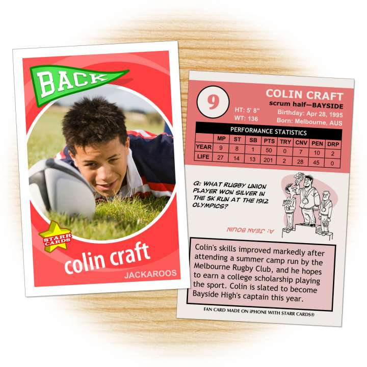 Rugby card template from Starr Cards Rugby Card Maker.