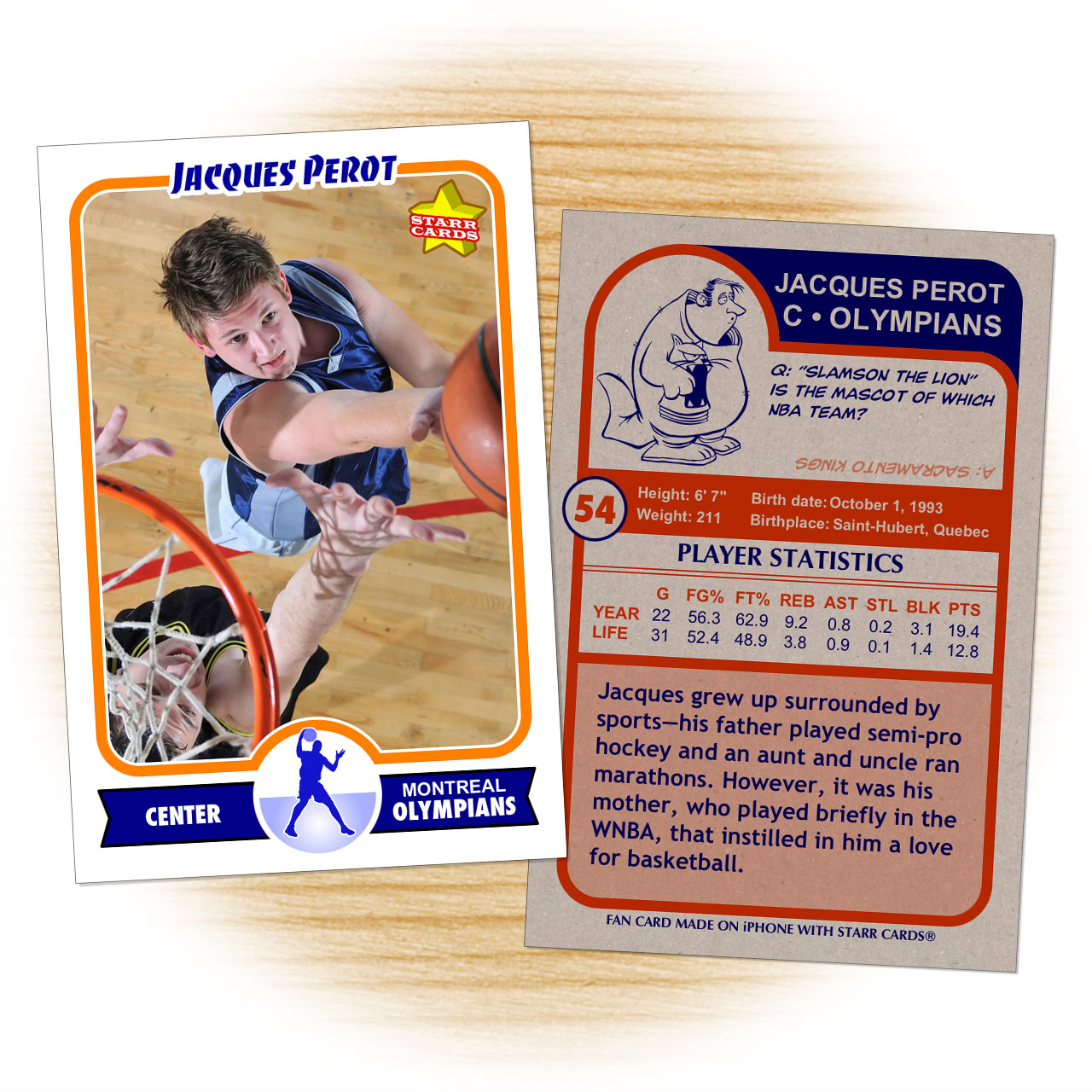 Basketball card template from Starr Cards Basketball Card Maker.