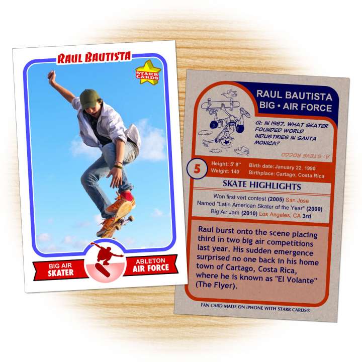 Skateboarding card template from Starr Cards Skateboarding Card Maker.