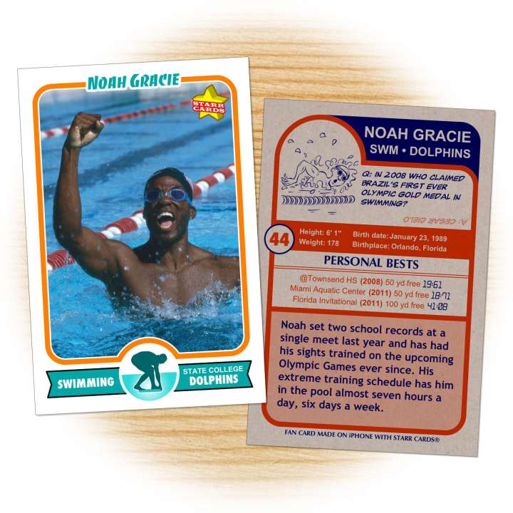 Swimming card template from Starr Cards Swimming Card Maker.