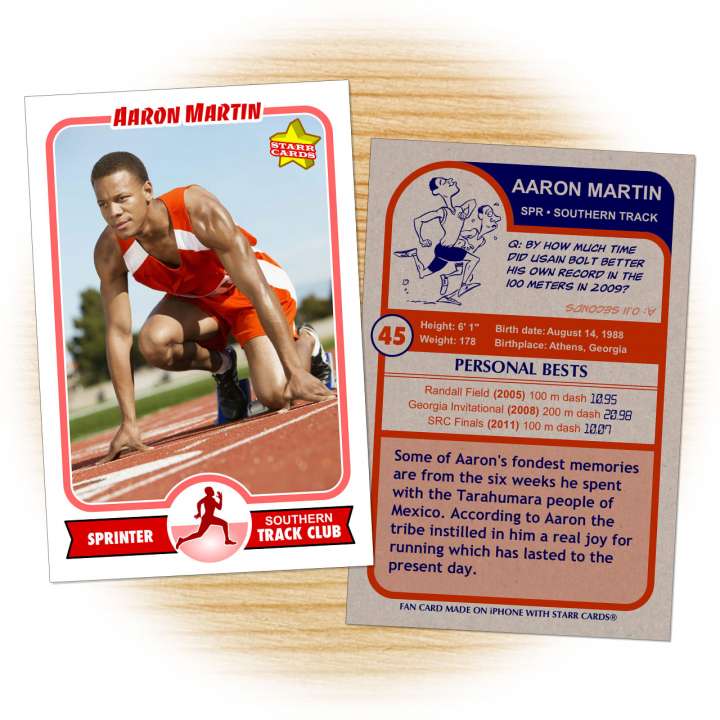 Track and field card template from Starr Cards Track and Field Card Maker.