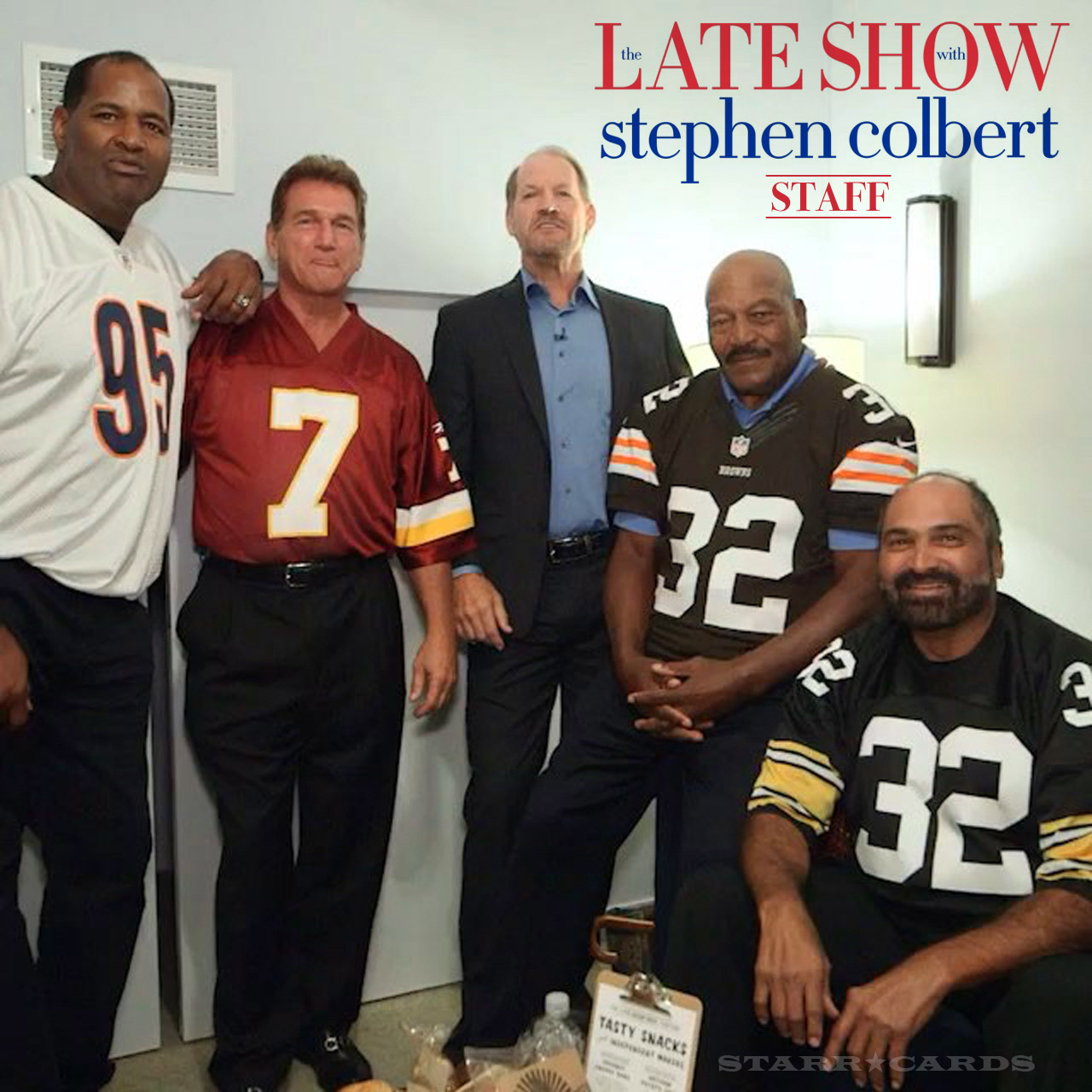 Richard Dent, Joe Theismann, Jim Brown on 'Late Show with Stephen Colbert' staff