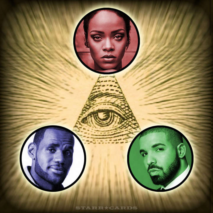 Rihanna, LeBron James, Drake Illuminati triangle