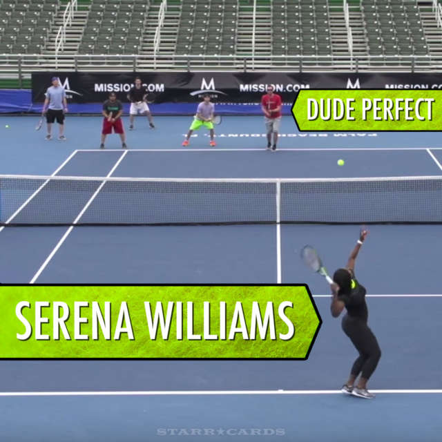 Serena Williams vs Dude Perfect in tennis trick shots video