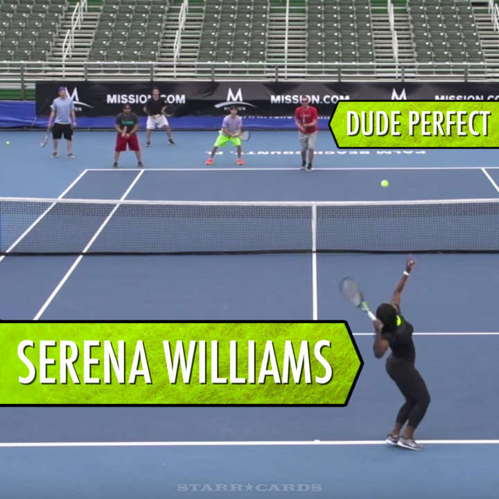 Serena Williams vs Dude Perfect in tennis trick shots video