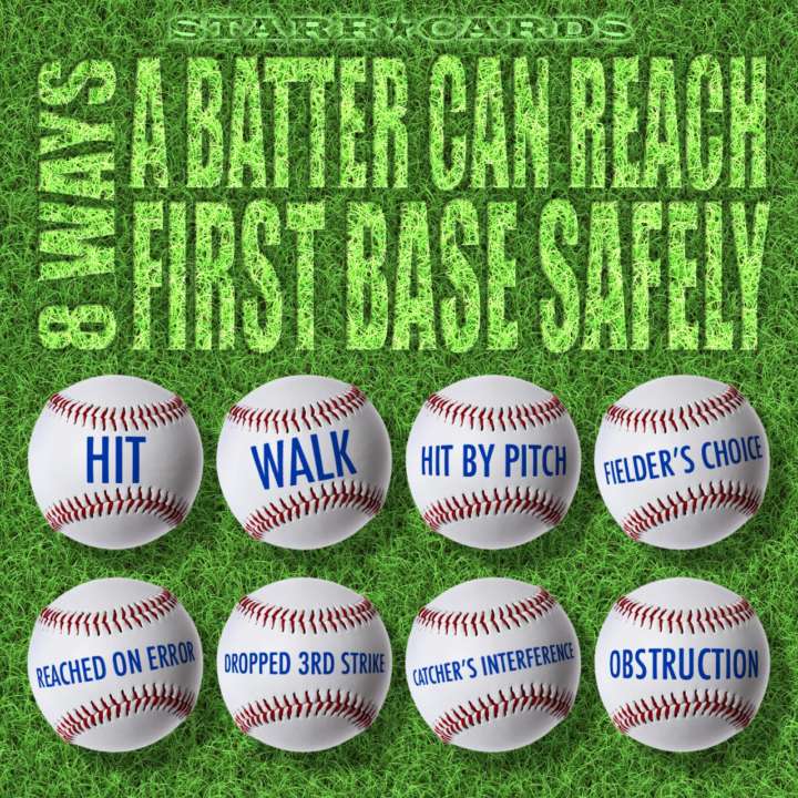 Starr Cards presents 8 ways a batter can reach first base safely