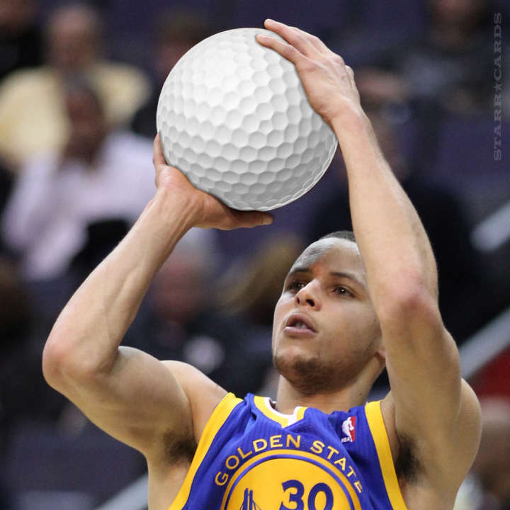 Steph Curry shoots a golf ball