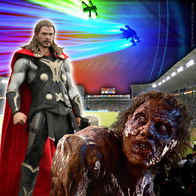Thor vs The Fly in drone race at LA Galaxy stadium