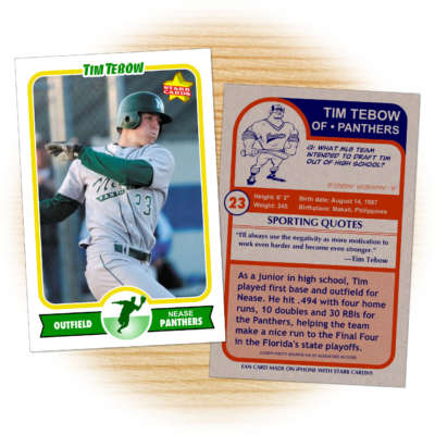Tim Tebow, Nease Panthers baseball card