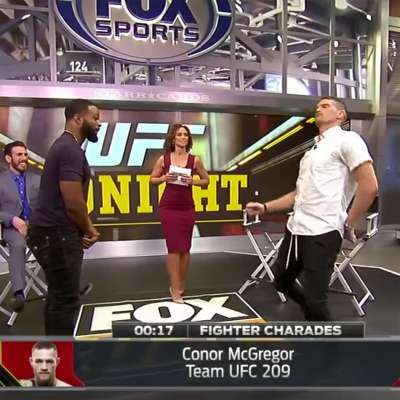 Tyron Woodley guesses as Stephen "Wonderboy" Thompson imitates Conor McGregor in game of fighter charades
