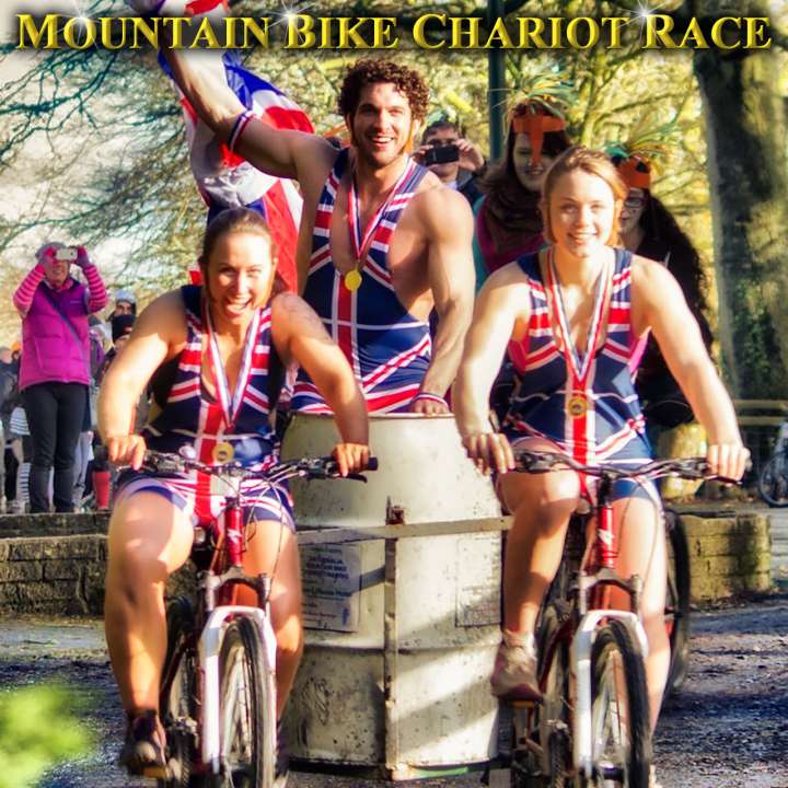 Union Jack costumes in the World Mountain Bike Chariot Race Championships
