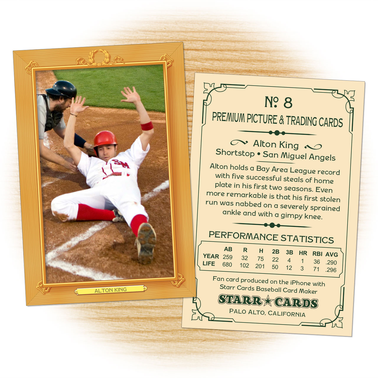 Custom Baseball Cards   Vintage 8™ Series Starr Cards