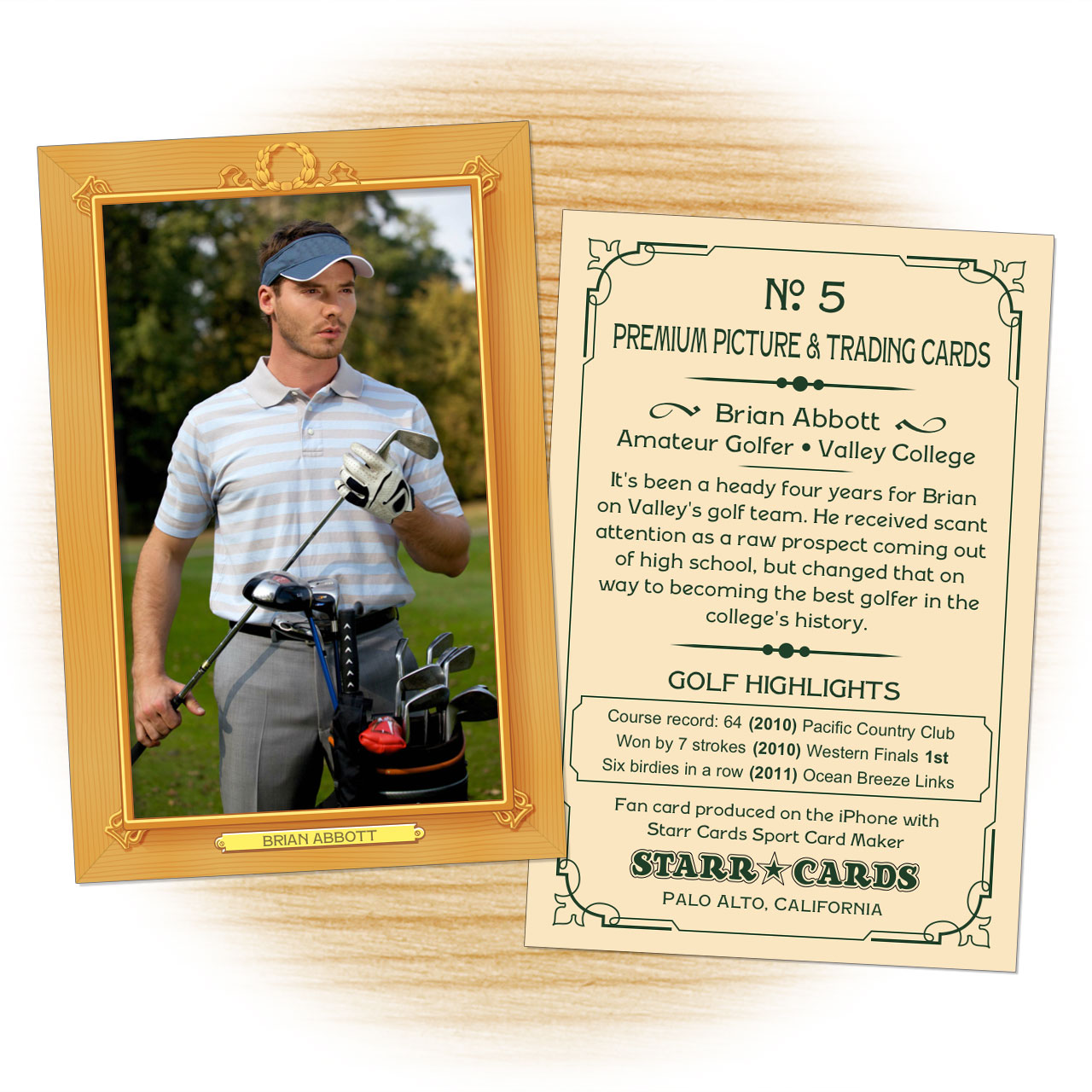 Golf card template from Starr Cards Golf Card Maker.