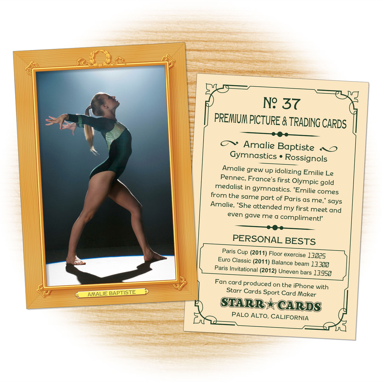 Gymnastics card template from Starr Cards Gymnastics Card Maker.